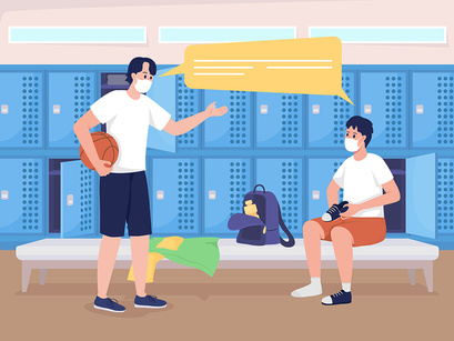 High school classes flat color vector illustration set