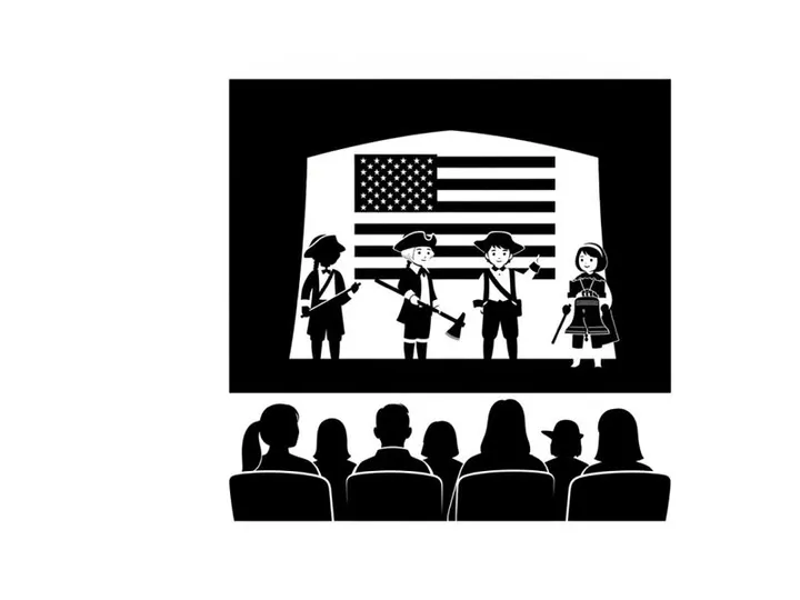 American patriotic silhouette of people watching founding fathers