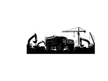 Construction site silhouette with excavators and crane preview picture