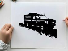 Silhouette of a firewatch truck on a rugged terrain
