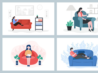 18 Relax at Home Vector Flat Illustration