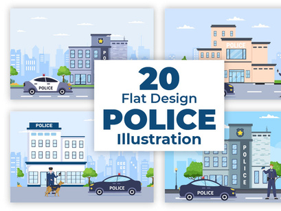 20 Police Station Department Building Illustration