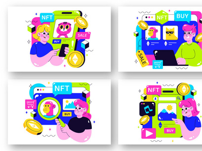 10 NFT Non Fungible Token Vector Illustration