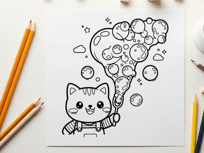 Cute cat with soap bubbles playful vector illustration