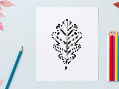 Primer plano de una ilustración de hoja de roble. Dibujo botánico detallado para proyectos de diseño de naturaleza y plantas.