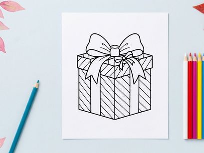 Christmas gift box line art illustration for coloring page and holiday design projects
