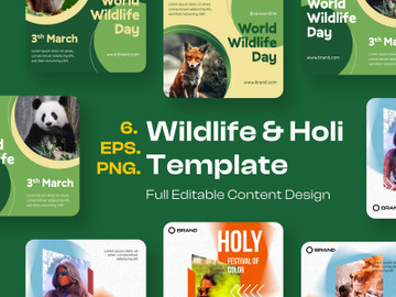 Wildlife and Holi Festival Post Template preview picture