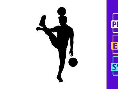 Silhouette of a person skillfully juggling three balls with one leg raised