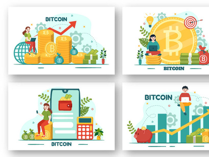 12 Bitcoin Cryptocurrency Coins Illustration