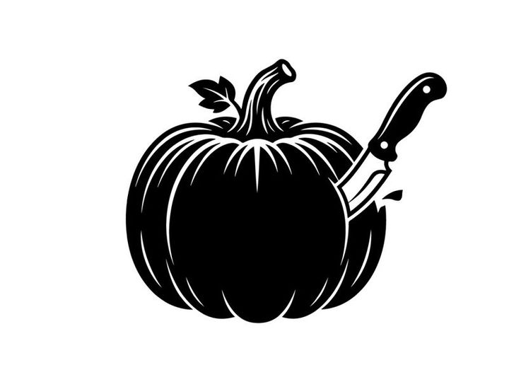 Pumpkin with Knife for Halloween or Cooking Preparation