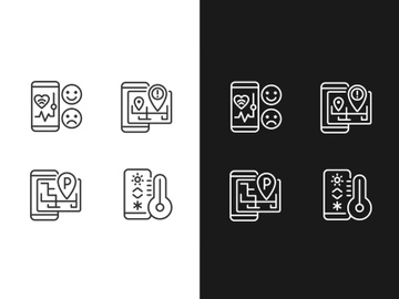 Mobile applications pixel perfect light and dark theme color icons set preview picture