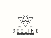 Bee line art animal exclusive logo simple inspiration on black background design