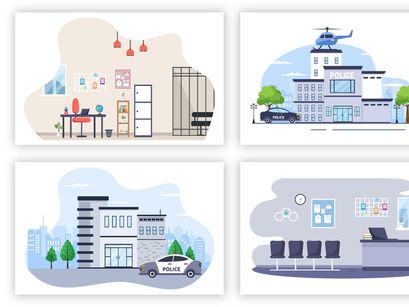 20 Police Station Department Building Illustration