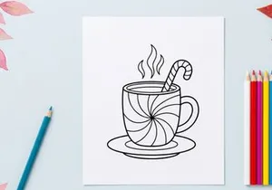 Steaming hot coffee cup with snowflake design for cozy winter Christmas morning celebration