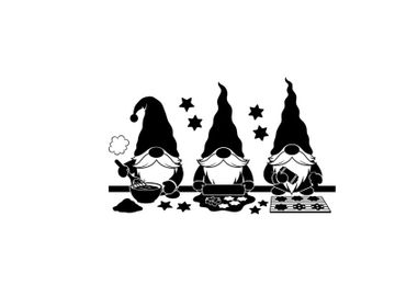 Three gnomes baking with stars and silhouette decorations preview picture