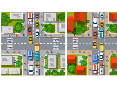 Bundle set traffic car top view city