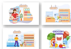 16 Food Grocery Store Shopping Illustration