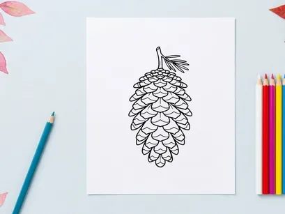 Close-up pine cone pada latar belakang putih. Detail botani alami untuk tema alam dan luar ruangan.