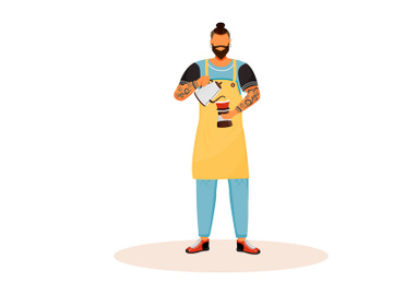 Barista with beard flat color vector faceless character preview picture