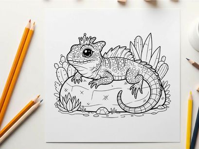 Crowned lizard king on rock vector illustration flat design