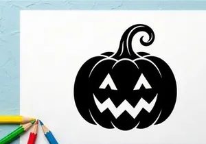 Black Halloween Pumpkin with Carved Face for Fall Decorations