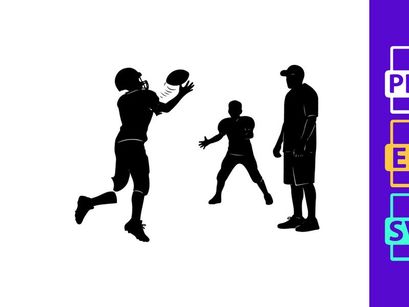 American football players in action with coach on the sidelines