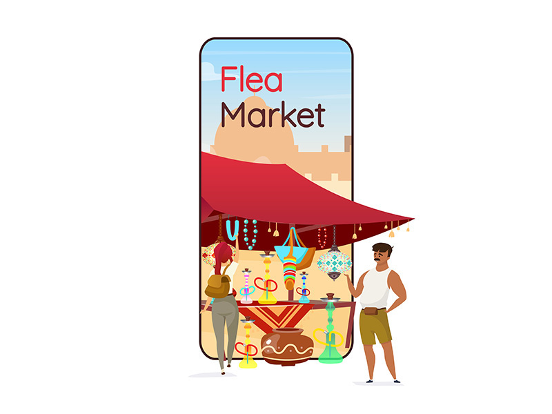 Flea market cartoon smartphone vector app screen