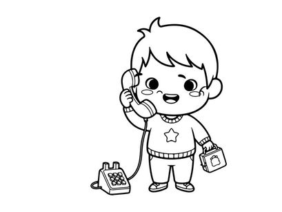 Cute child talking on retro phone vector illustration