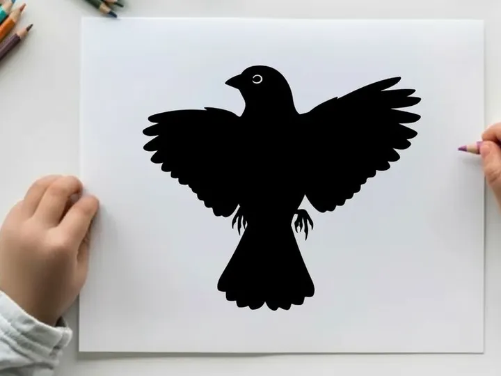 Silhouette of a bird in flight with wings spread wide