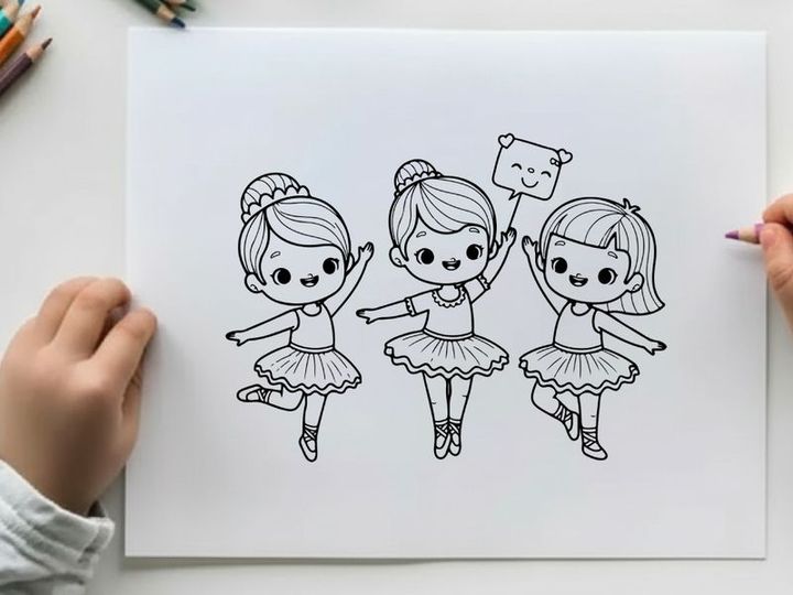 Three ballet dancers performing joyful dance vector illustration