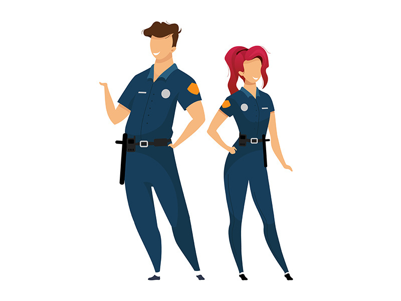 Police officers flat color vector faceless characters