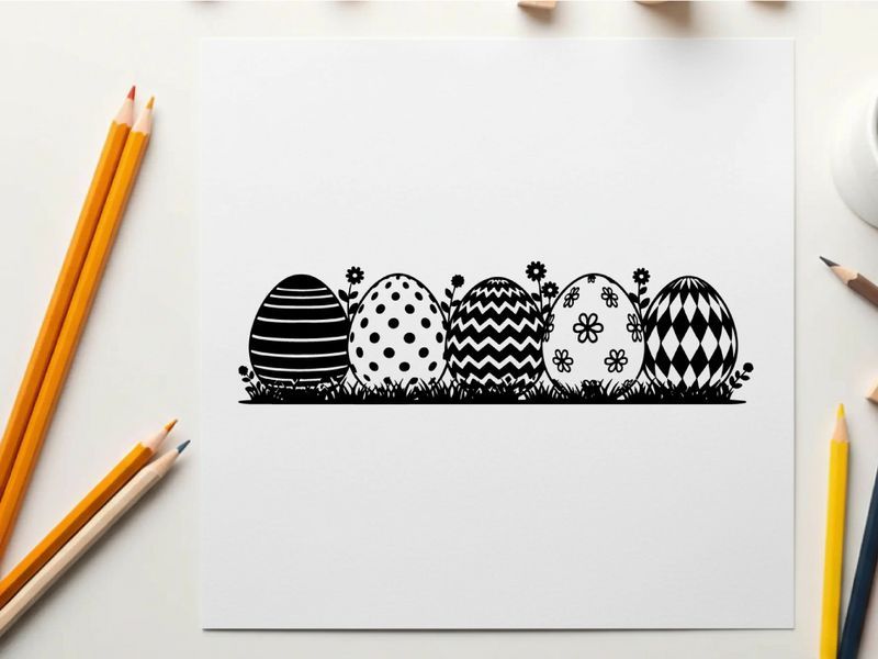 Easter eggs silhouette in black and white patterns