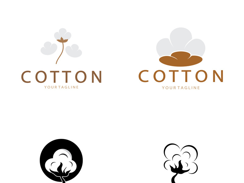 Soft natural organic cotton flower plant logo for cotton plantations, industries,business,textile,clothing and beauty,vector