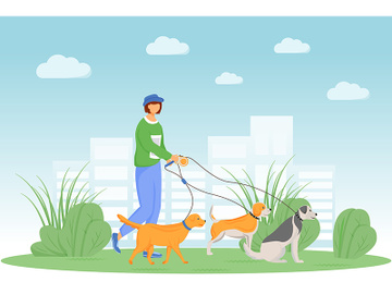 Dog walking flat color vector illustration preview picture