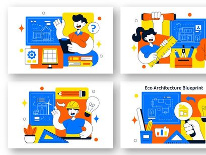 10 Eco Architecture Blueprint Illustration