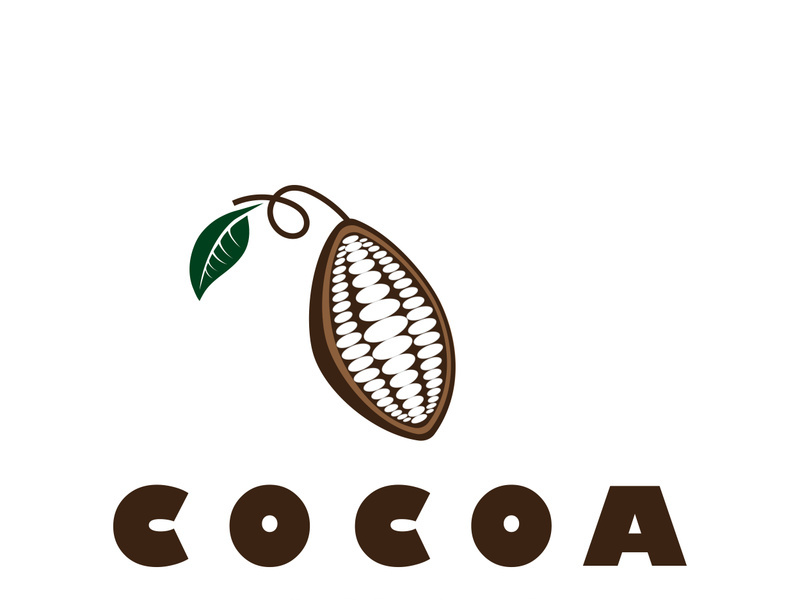 cocoa logo,cocoa bean,cocoa tree,cocoa branches and leaves,chocolate mix on white background,vintage,modern,simple,minimalist icon illustration template design vector