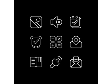 Smartphone interface white linear icons set for dark theme preview picture