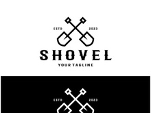 Shovel logo for agriculture, excavation,building, mining foundation. gardening vector set design with leaves