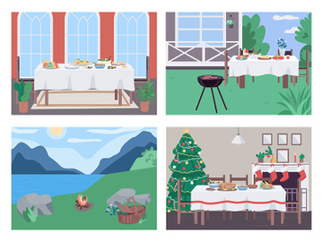 Holiday dinner flat color vector illustration set preview picture