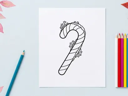 Hand-drawn candy cane with snowflakes for festive holiday Christmas decoration design