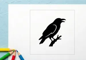 Silhouette of a Crow Perched on a Branch in Black and White