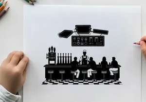 Silhouette of people sitting at a diner counter with chef