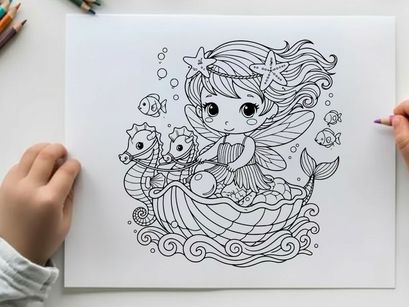 Mermaid fairy with seahorses underwater fantasy vector illustration