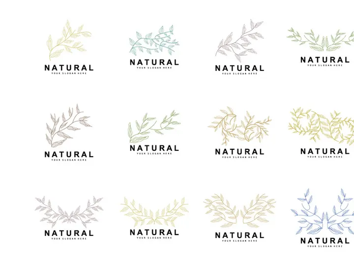 Simple Botanical Leaf and Flower Logo, Vector Natural Line Style, Decoration Design, Banner, Flyer, Wedding Invitation, and Product Branding