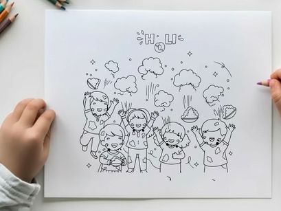 Happy children celebrating Holi festival with colors vector illustration