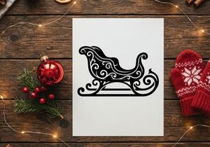 Silueta negra de un trineo navideño decorativo aislado sobre fondo blanco