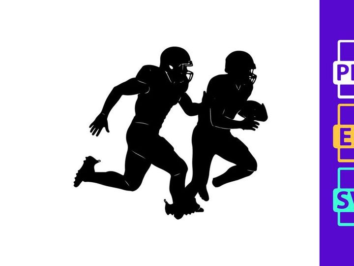 Two american football players in action running with ball