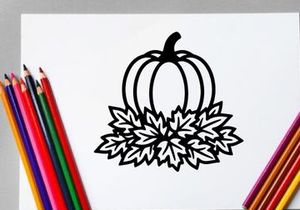 Stylized pumpkin with autumn leaves for fall harvest or Halloween decor