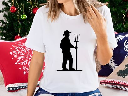 Traditional Farmer with Pitchfork Agriculture Silhouette