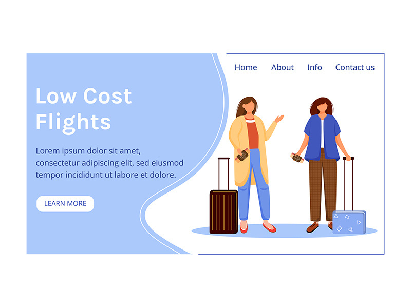 Low cost flights landing page vector template